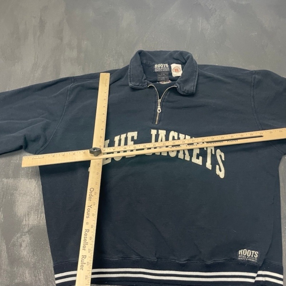 Vintage‎ Roots Columbus Blue Jackets Quarter Zip Sweatshirt Large Navy Blue NHL - Picture 7 of 11